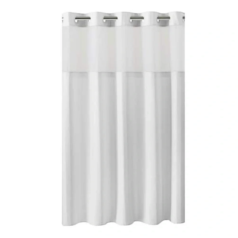 Hookless Waffle Stripe 2-in-1 Shower Curtain Sheer Top Window Flex-on Rings